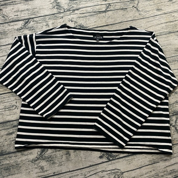 J. Crew Sweaters - J Crew Classic Mariner Cloth Boatneck T-Shirt in Black Stripe 2XL Cropped Fit‎